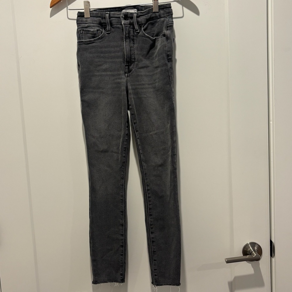 Good American Good Waist Skinny Jeans Gray Raw Hem GWCRH419T Womens 00/24